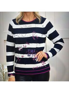 Rabe Striped Navy and White Sweater with Purple Accents
